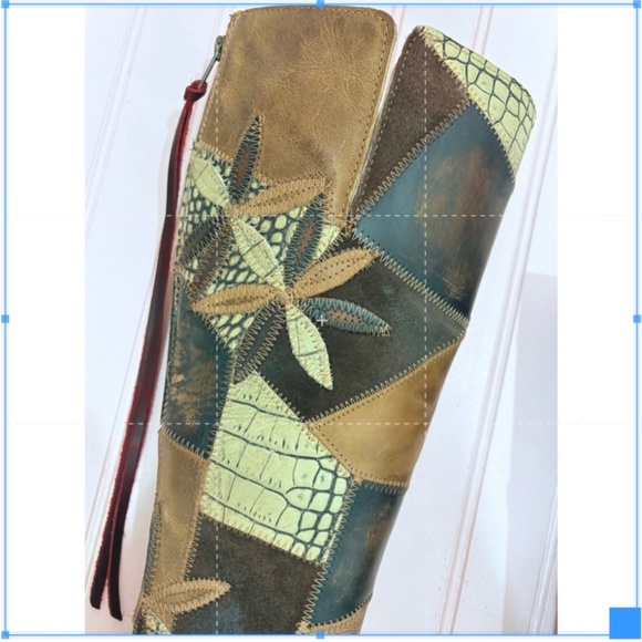FREE BIRD BY STEVEN JUNO OLIVE MULTI COLOR PATCHWORK TALL BOOTS HANDMADE SIZE 6 - Picture 4 of 13